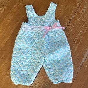 Vintage Quilted Baby Floral Baby Girl Overalls 6-9 months Blue Pink Yellow